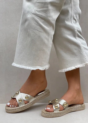 Sandalia Plana Espadrilla Dorada