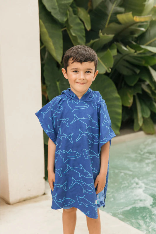 Poncho toalla de Microfibra Tiburones