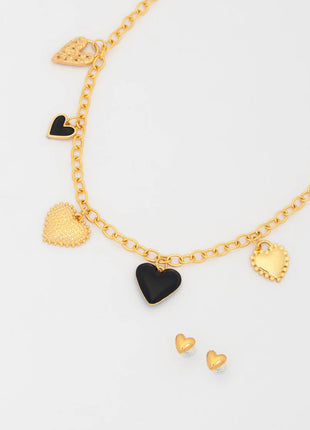 Collar Multicharms Corazones + Aretes