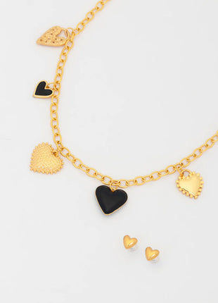 Collar Multicharms Corazones + Aretes