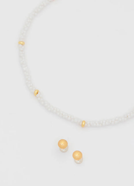 Collar Mini Perla Amorfa + Aretes