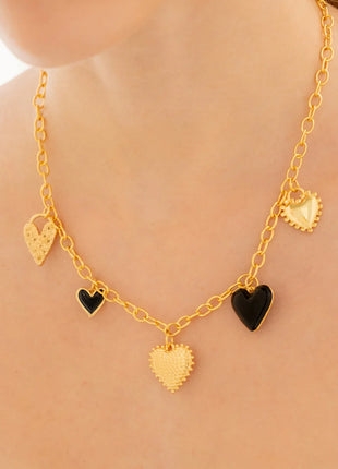 Collar Multicharms Corazones + Aretes