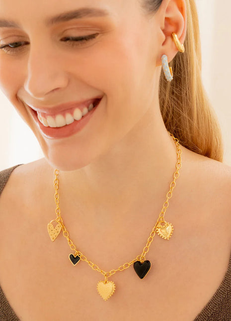 Collar Multicharms Corazones + Aretes