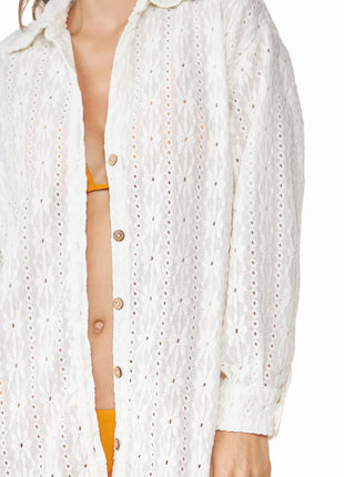 Camisa Isquia Manga Larga Bordada