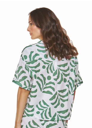 Salida de baño camisa manga corta verde estampado con botones Marbella