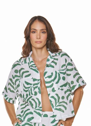 Salida de baño camisa manga corta verde estampado con botones Marbella