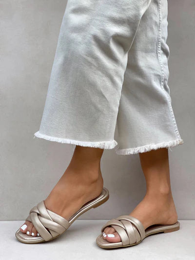 Sandalias Plana Dorado