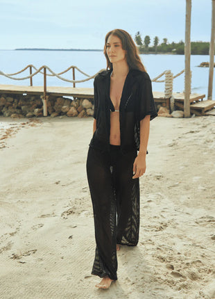 Pantalón Playero Negro Malla Shell