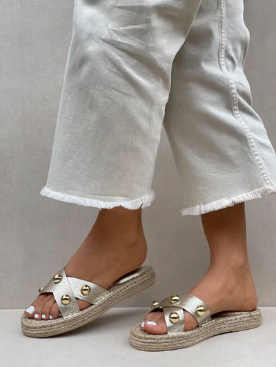 Sandalia Plana Espadrilla Dorada