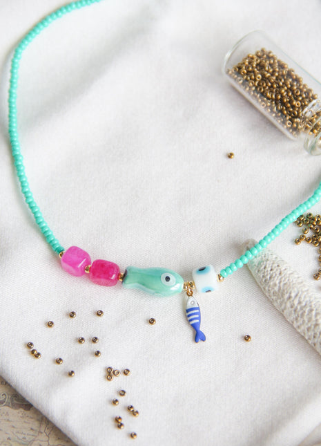 Collar Pescaditos Aguamarina