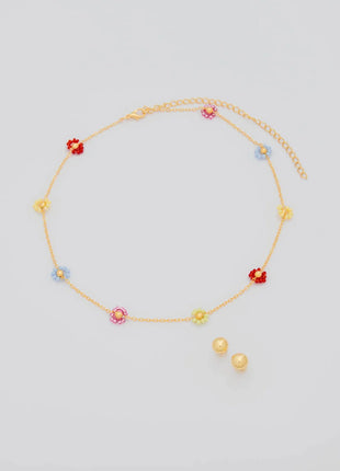 Choker Flores Multicolor + Aretes