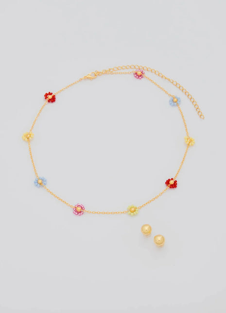 Choker Flores Multicolor + Aretes