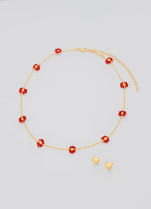 Choker Flores Rojas + Aretes