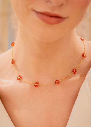 Choker Flores Rojas + Aretes