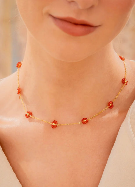 Choker Flores Rojas + Aretes