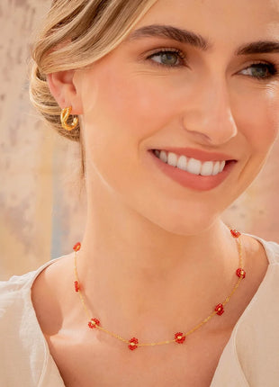Choker Flores Rojas + Aretes