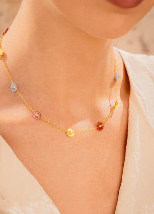 Choker Flores Multicolor + Aretes